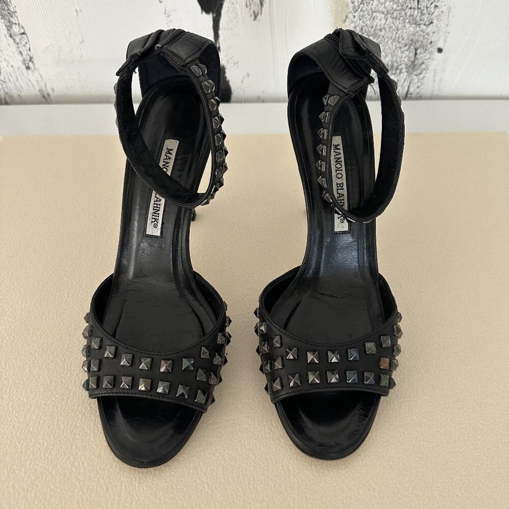 Manolo Blahnik Black Studded Heel 38 1/2